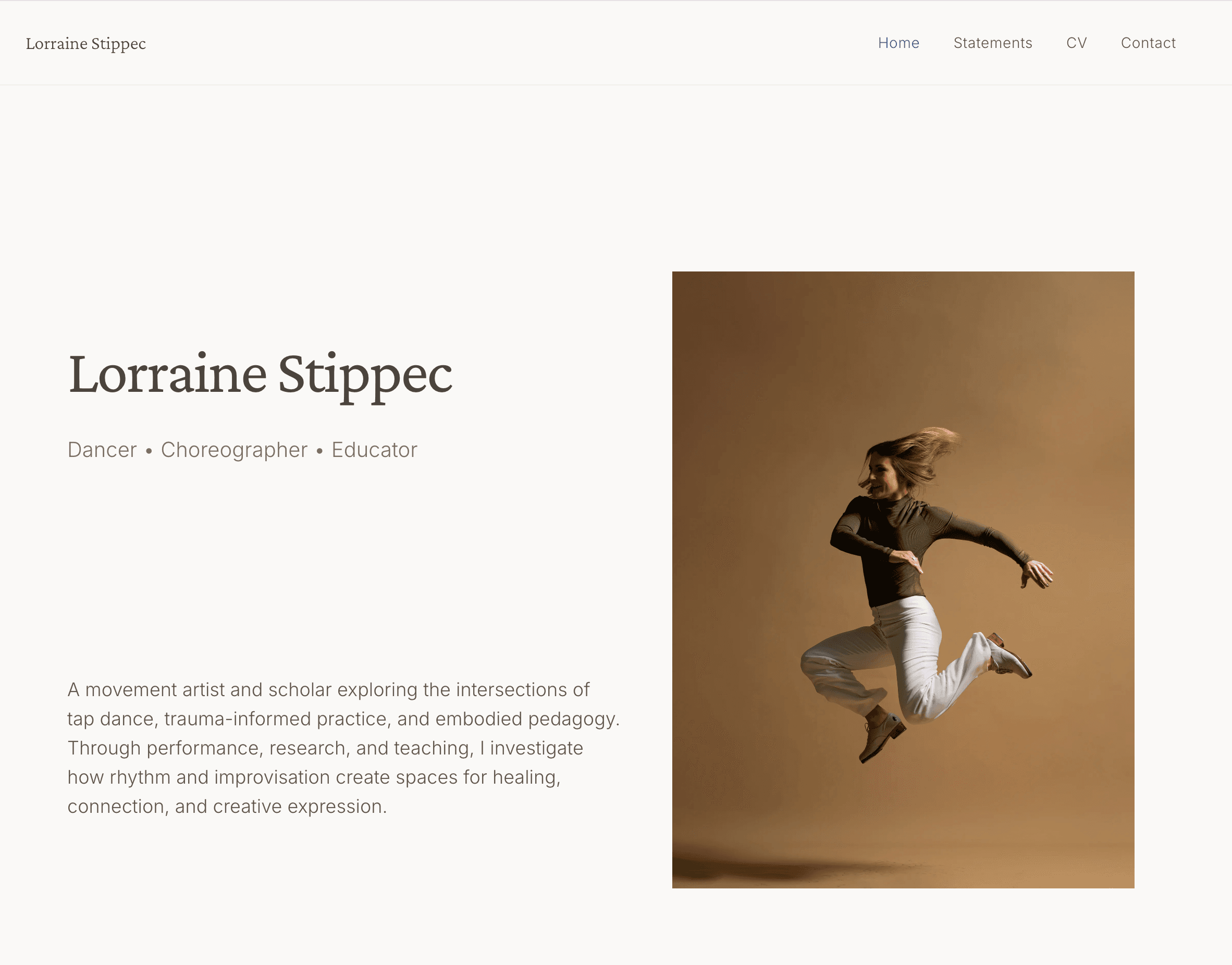 Screenshot of Lorraine Stippec - Dance portfolio & booking site