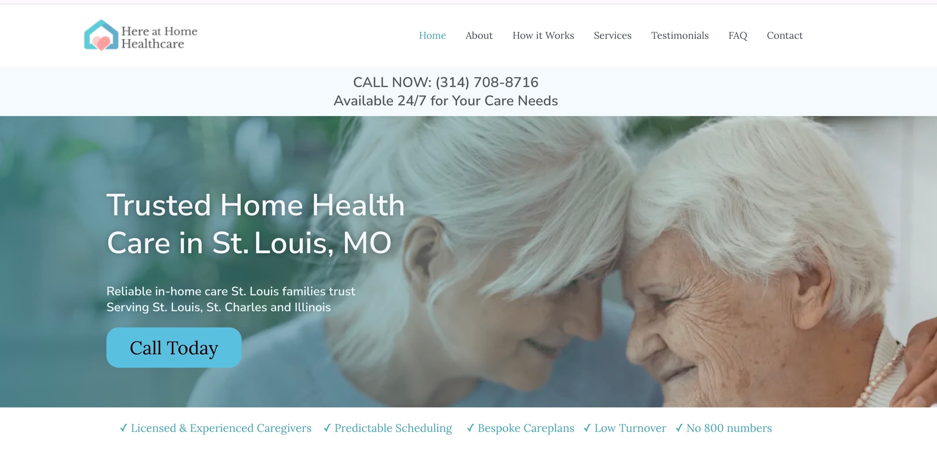 Screenshot of Here at Home Healthcare - Website + local trust rebuild